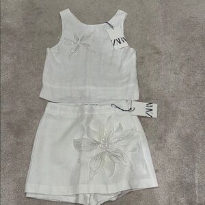 NWT Zara White Floral Embroidered Top and skort size 11-12